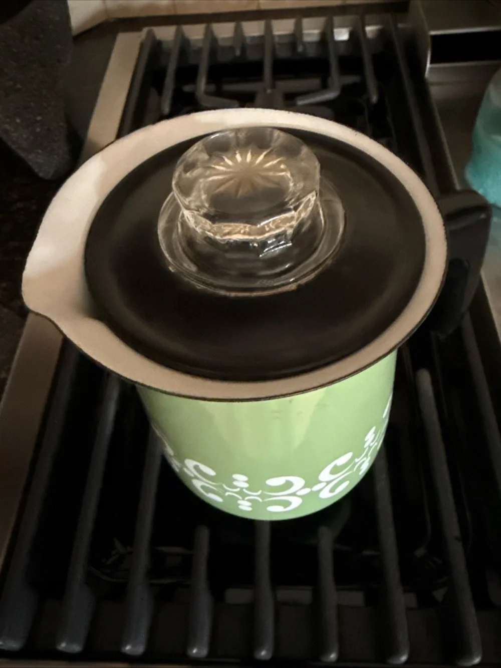 Vintage Green Decorative Enamel coffee pot with Glass Lid